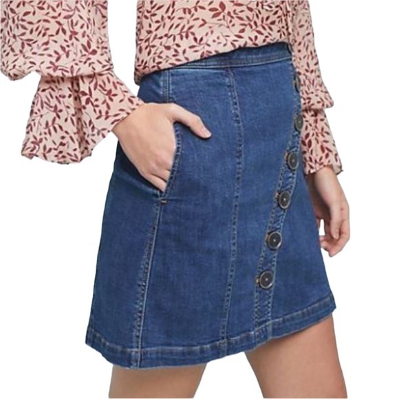 Anthropologie Pilcro Dark Denim Button Wrap Skirt - Picture 2 of 11